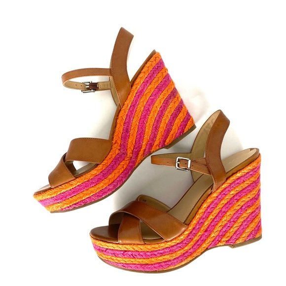 Via Spiga Shoes - NWT Via Spiga Evelina Espadrille Wedge Platform Pink Orange Sandals, Size 8.5